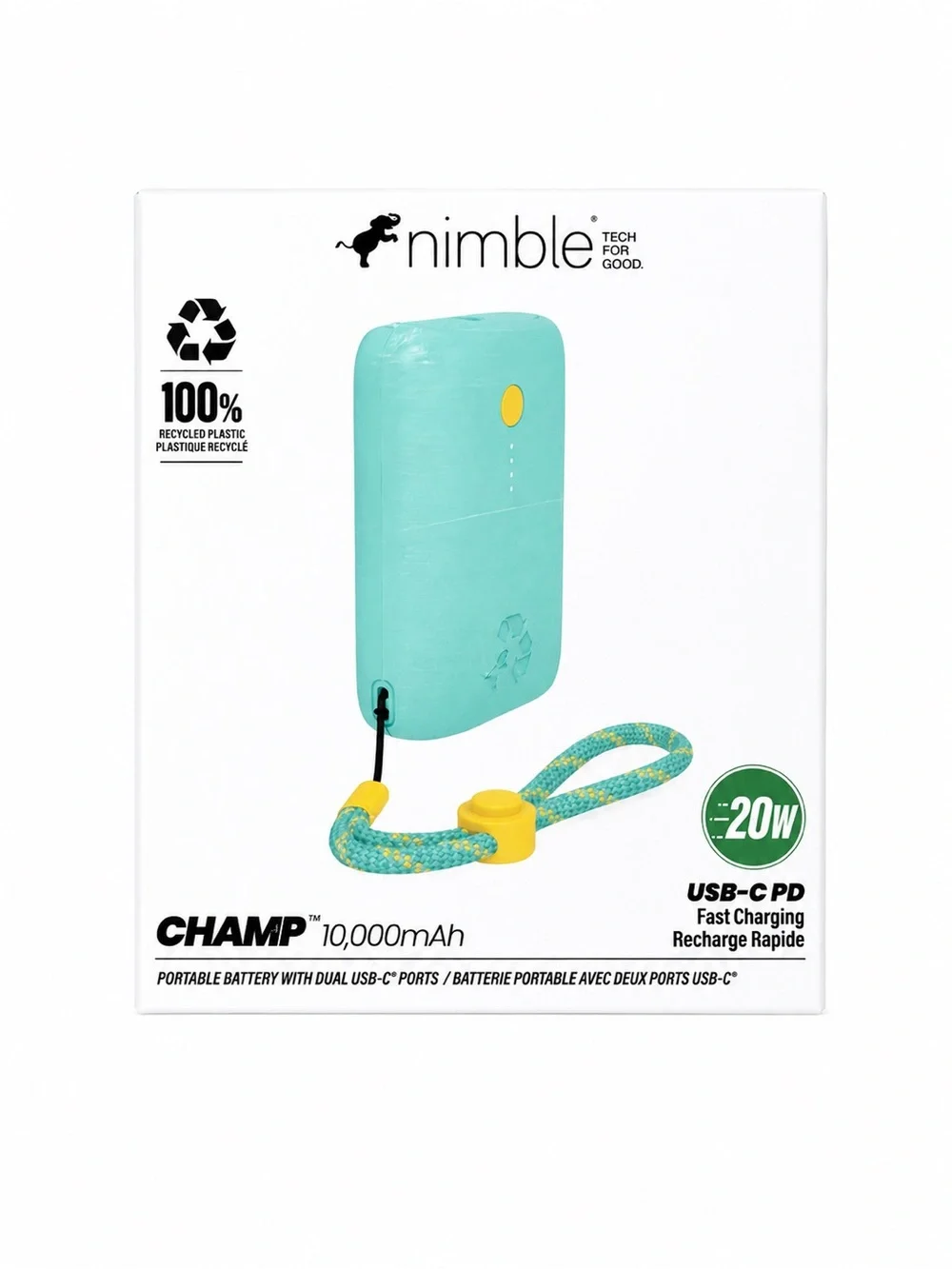 Nimble Champ 10,000mAh 20W USB-C PD Fast Charger Power Bank – New in box - Teal